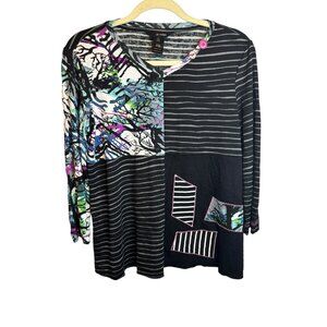 Ali Miles Blouse Women's Petite Small Abstract Office Artsy